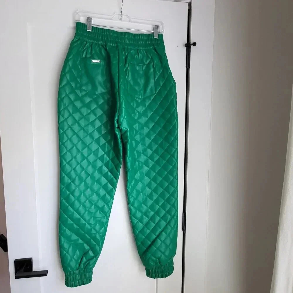Maniere De Voir VEGAN LEATHER QUILTED JOGGERS Green Sz 8 Medium - Picture 5 of 16